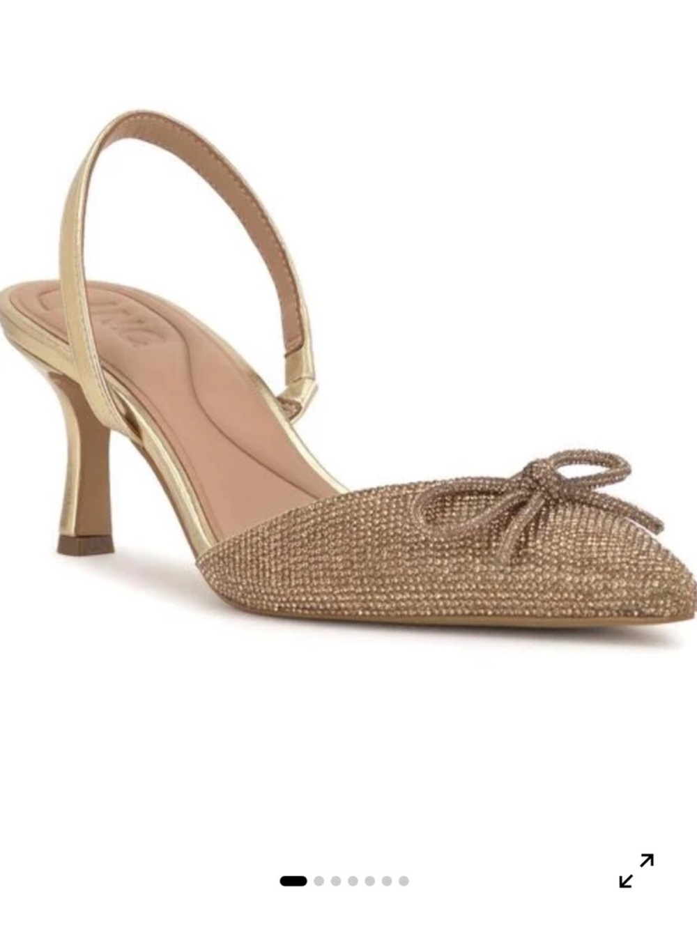 INC International Concepts Gold Metallic Slingback Kitten Heel with Bow Accent